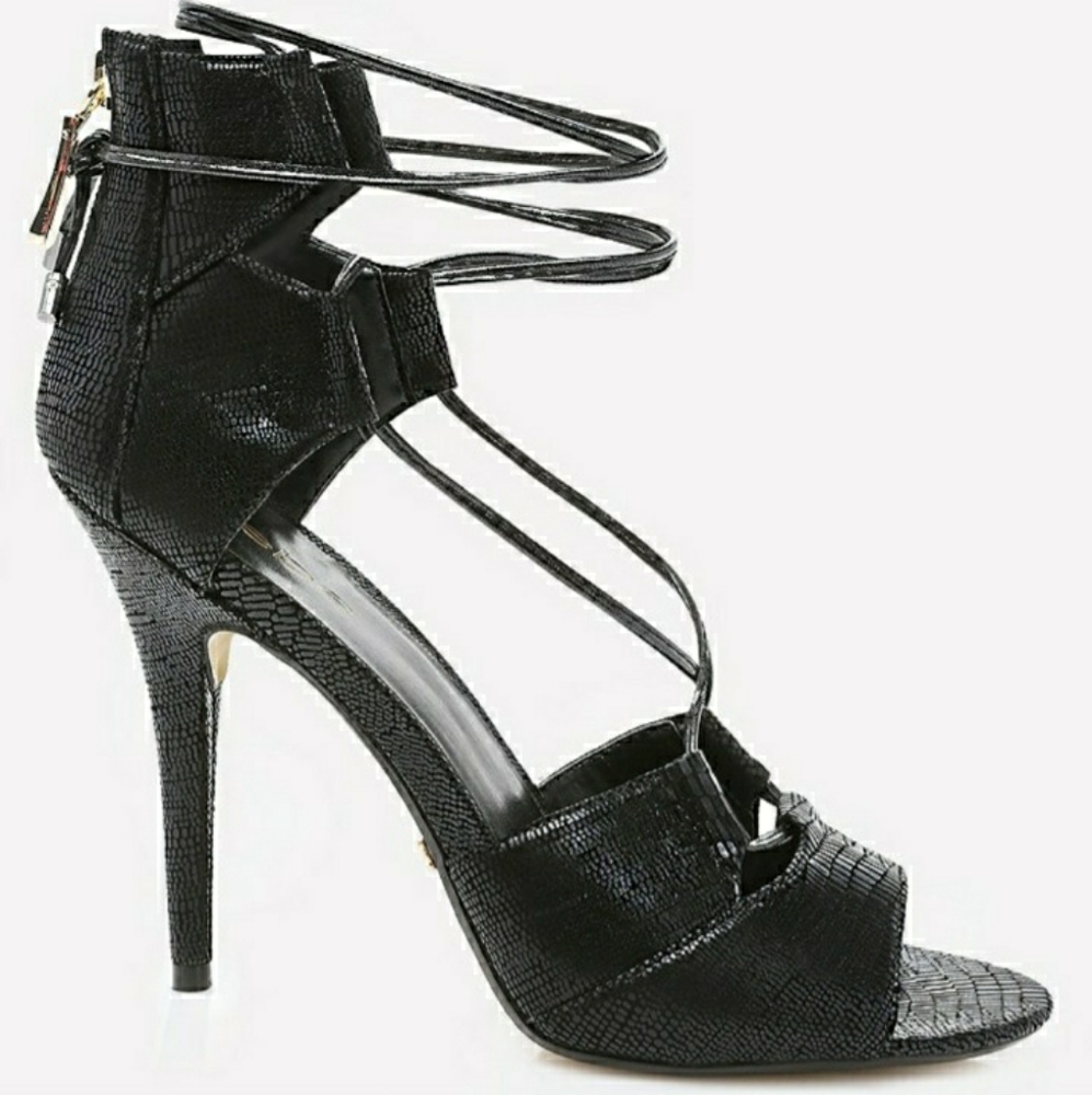 Bebe Betinna lace up sandal heels black